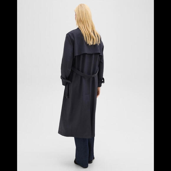 NEW Theory Relaxed Trench Coat in Stretch Flannel in dark navy Sz L #C4310 - Picture 4 of 12
